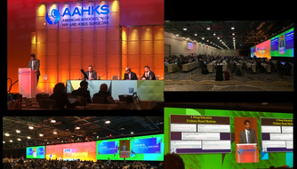 Dr. Sah speaking on Outpatient Joint Replacement at AAHKS 2018, with over 3000 attendees