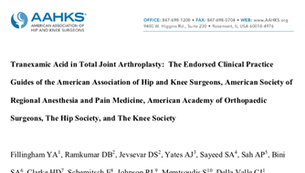 Dr. Sah contributes to expert guidelines for Blood Management with Tranexamic Acid in Total Joints