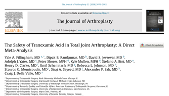 Publication on Tranexamic Acid in Total Joints in 